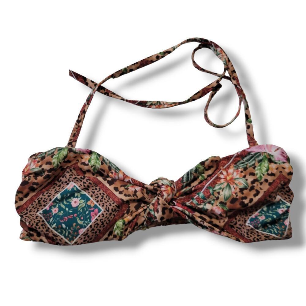 H&M Women’s Leopard Floral Bandeau Bikini Swim Top Size 12 Padded